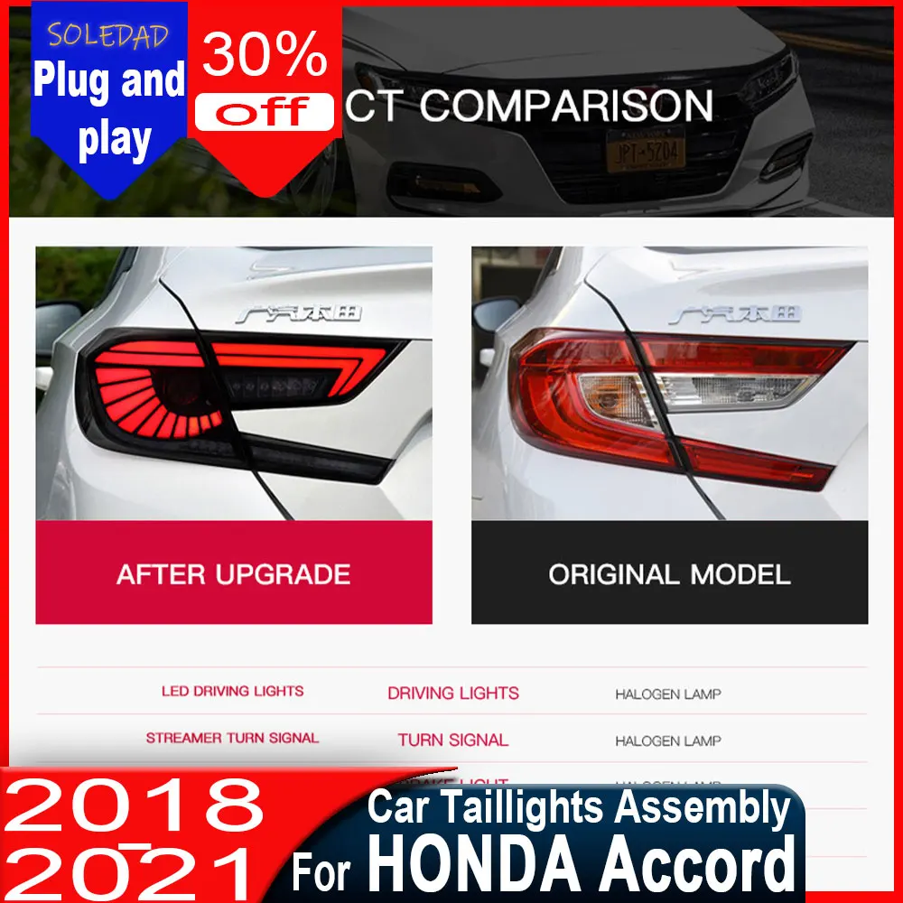 For Honda Accord LED Tail Light 2018 2019 2020 2021 Type Tail Lamp DRL Rear Turn Signal Automotive Accessories