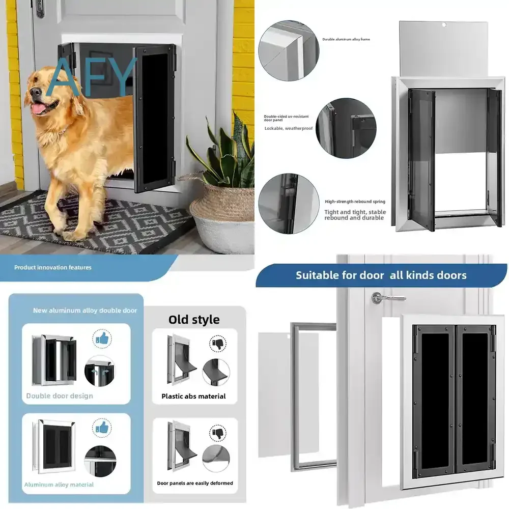 Heavy Duty Aluminum Pet Door for Large Dogs Double Entry Spring Operated Smart Reset Free In Out Dog Door for Pets Outdoor