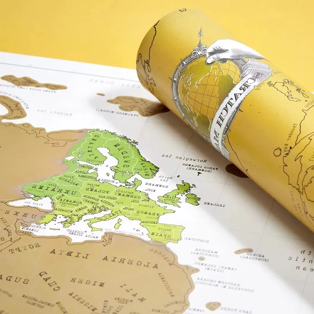 Deluxe Scratch Travel MapsS | Global Scratch Atlas Poster Geography International, Travel Journal Alternative | Travel Gifts