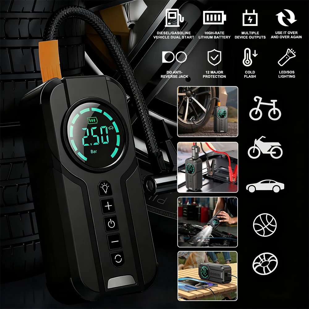 

Car Jump Starter 6000mAh With LCD Screen Portable Booster Charger Powerful Car Battery Starting Device for Petrol Vehicle Start