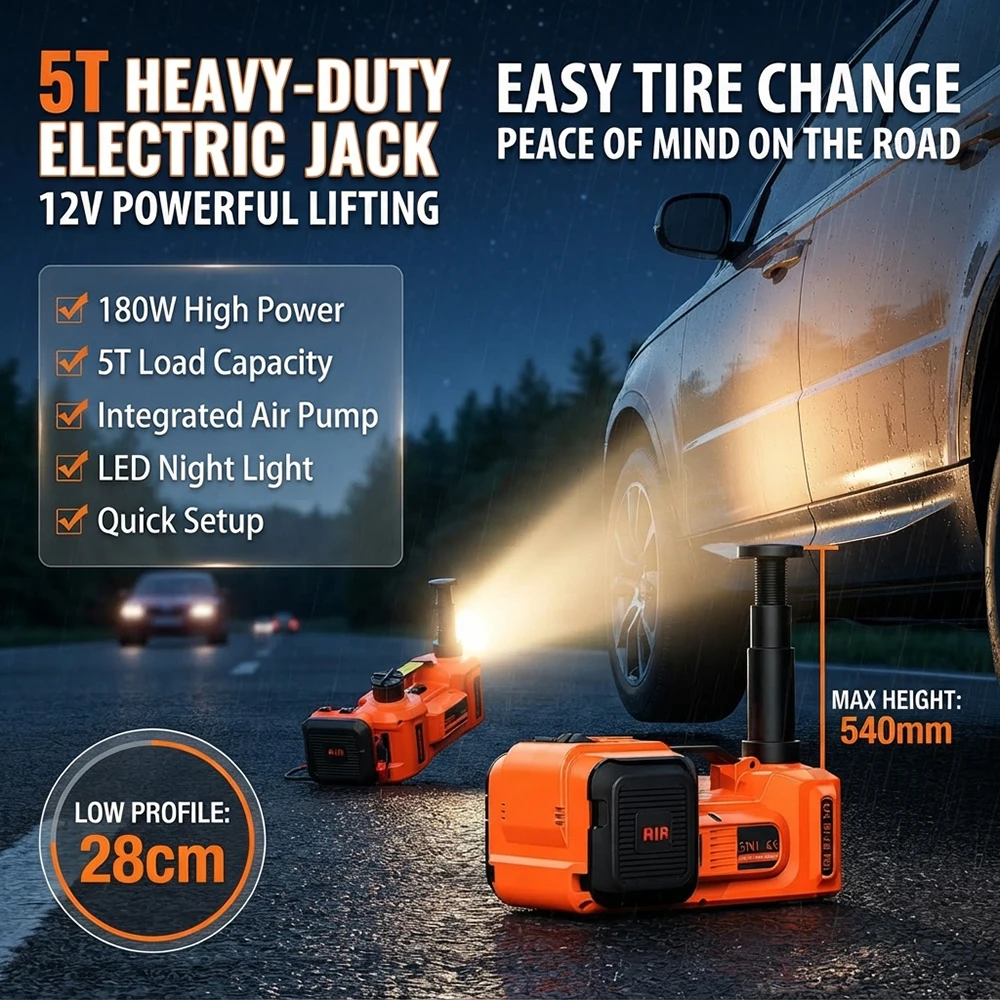 Hydraulic Car Jack 12V Vehicle-Mounted Electric Off-Road Edition with Air Pump and 3-in-1 Tyre-Changing Tool LED Light for SUV