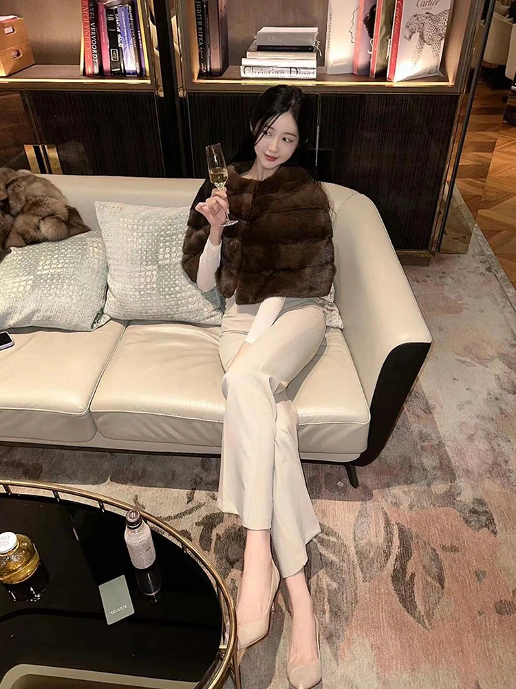 ort Fur Coat Women's Faionable Versatile Warmth Padded ort Pelt Cowl Ne Wrap Korean Sle Thiened round Collar Coat