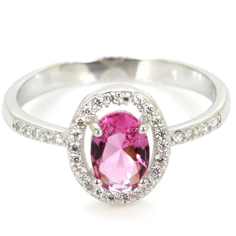 10x9mm Ravishing 1.8g Pink Morganites White Cubic Zirconia Girls 100% Real 925 Solid Sterling Silver Ring