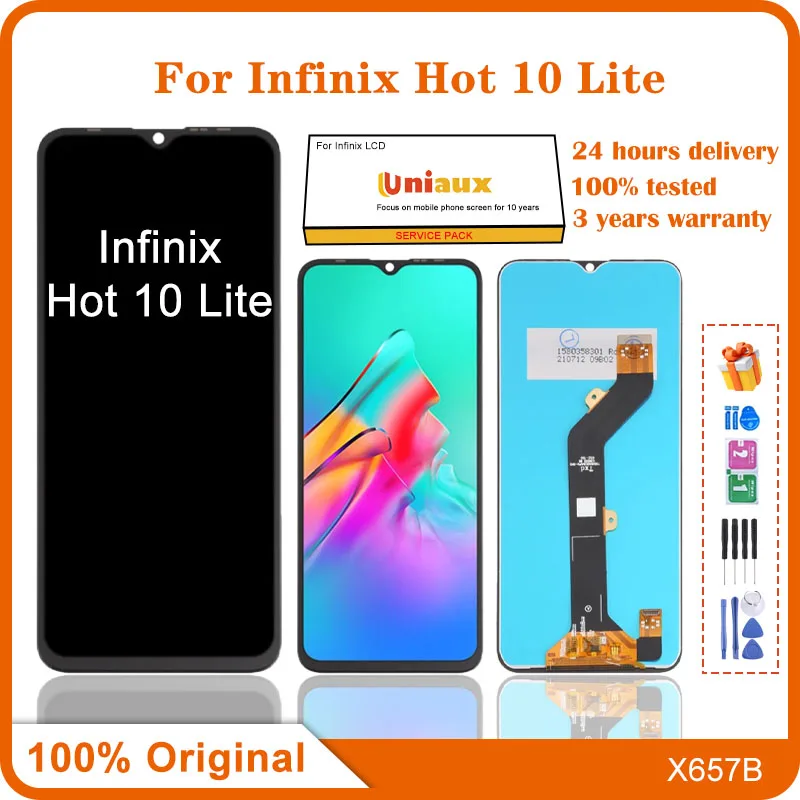 

Для мобильного телефона Infinix Hot 10 Lite, ЖК-экран в сборе, сенсорный экран, замена ЖК-панели