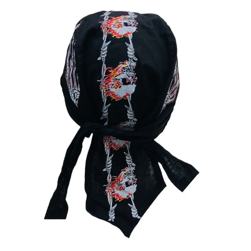 S1Y1 Outdoor Bandana Adjustable for Head Wrap Hip Hop Skull Flames Print Motorcycle Beanie Helmet Cap Liner Pirate Headscarf