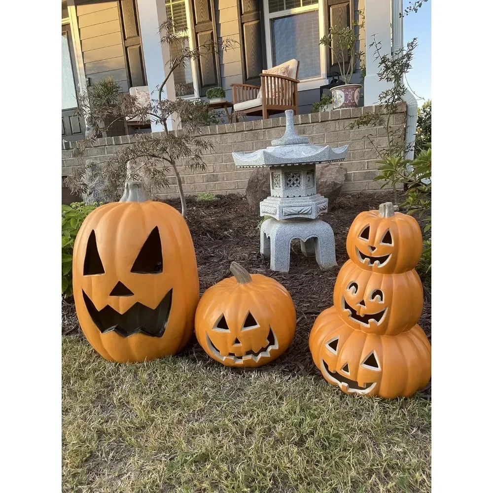 Halloween Lighted Jack O Lantern, 6 Packs of Waterproof Large Size Light Up Pumpkin Lights for Halloween Indoor Fireplace