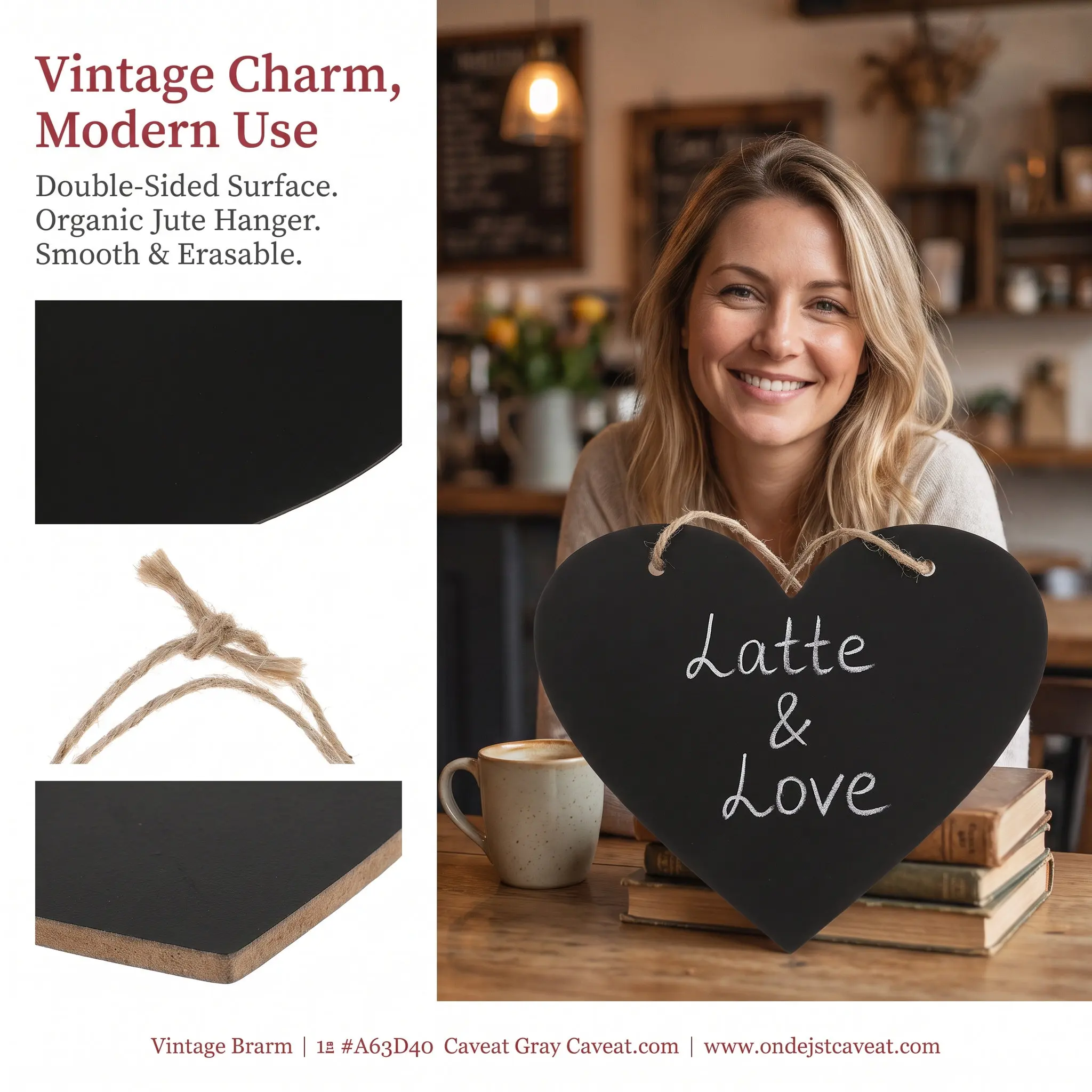 Mini Heart Chalkboard Wooden Hanging Blackboard Sign Lightweight Decorative Chalkboard for Weddings Parties Table Bar Counter