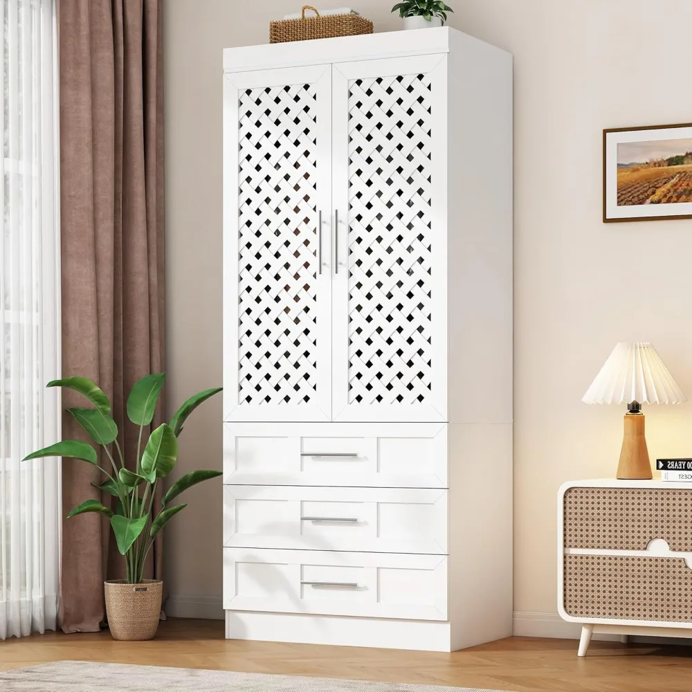 خزانة ملابس من Armoire مع بابين منسوجين 75.6 خزانة ملابس كبيرة مع أدراج تخزين وحاجز تعليق، قائم بذاته