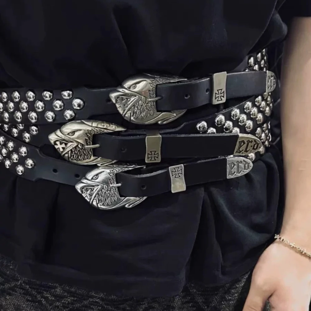 فاسق نمط الصلبان عنصري المسامير المد الرجال حزام بنطلون بنين الشارع نمط حفلة كرنفال بنطال جلدي الجينز الملحقات #1