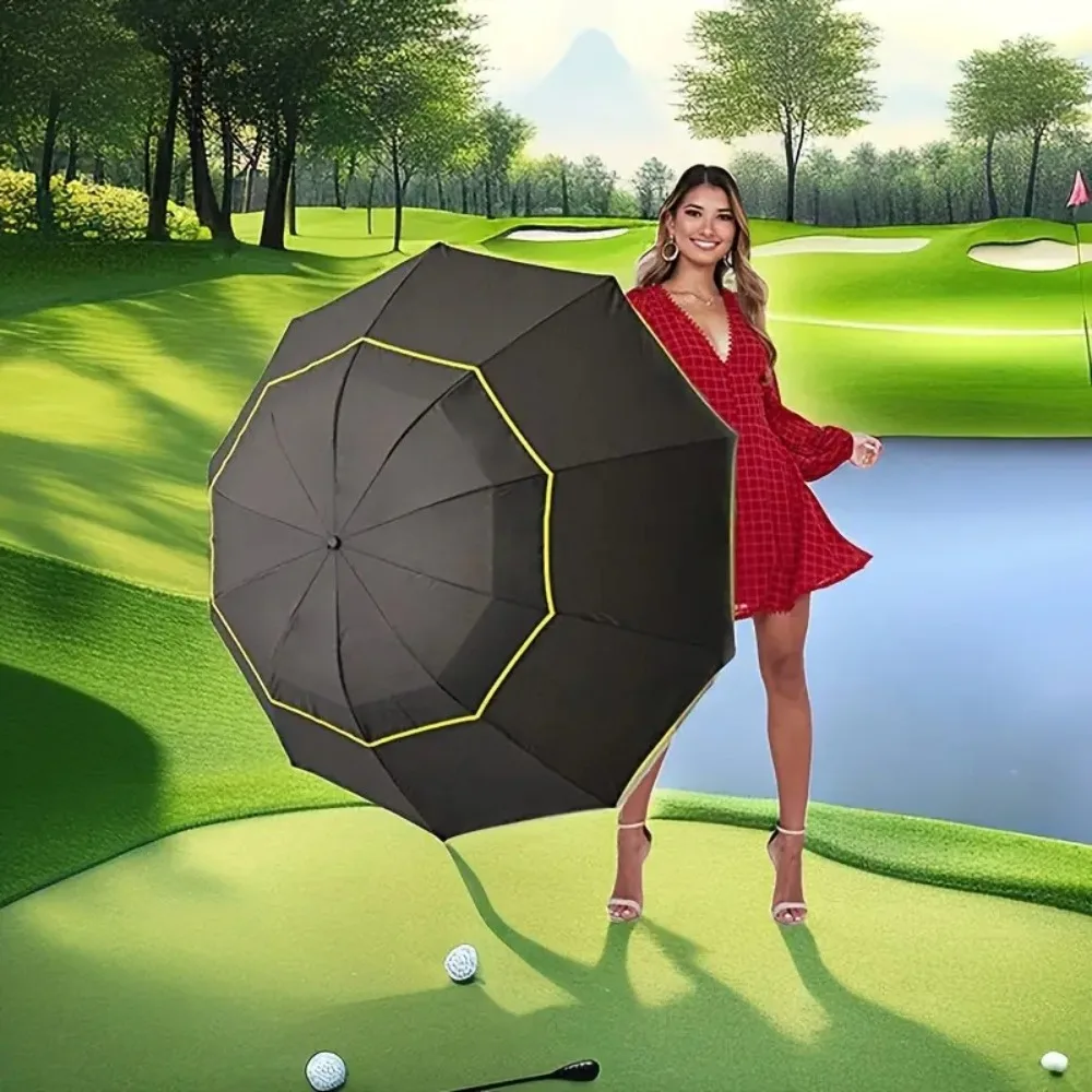 Protezione dalla pioggia Ombrello doppio forte Telaio robusto Ombrello pieghevole impermeabile Design pieghevole Protezione UV Ombrello grande