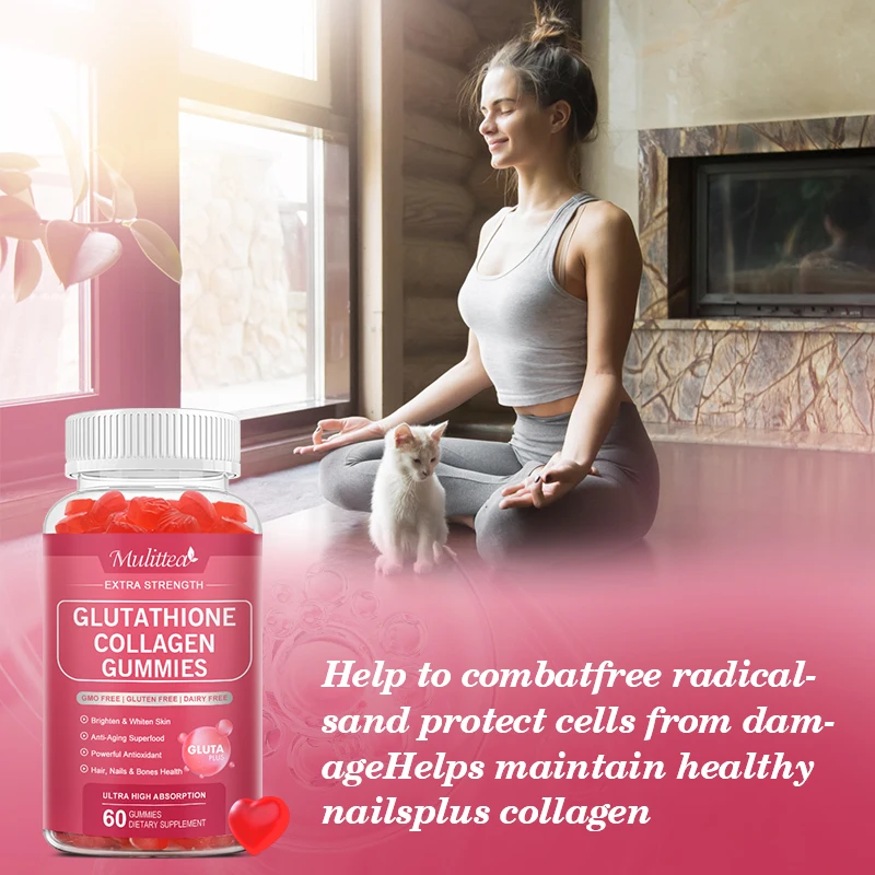 Mulittea Hydrolyzed Collagen Glutathione gummies with Brightening Skin Whitening Anti-Aging Antioxidant Imrpove Immune