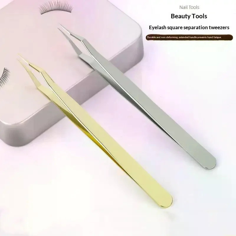 1 Set Eyelash Extension Tweezers Stainless Steel Non Slip Long Handle Ultra Precision Tip For Salon Home Lash Grafting Use Grip