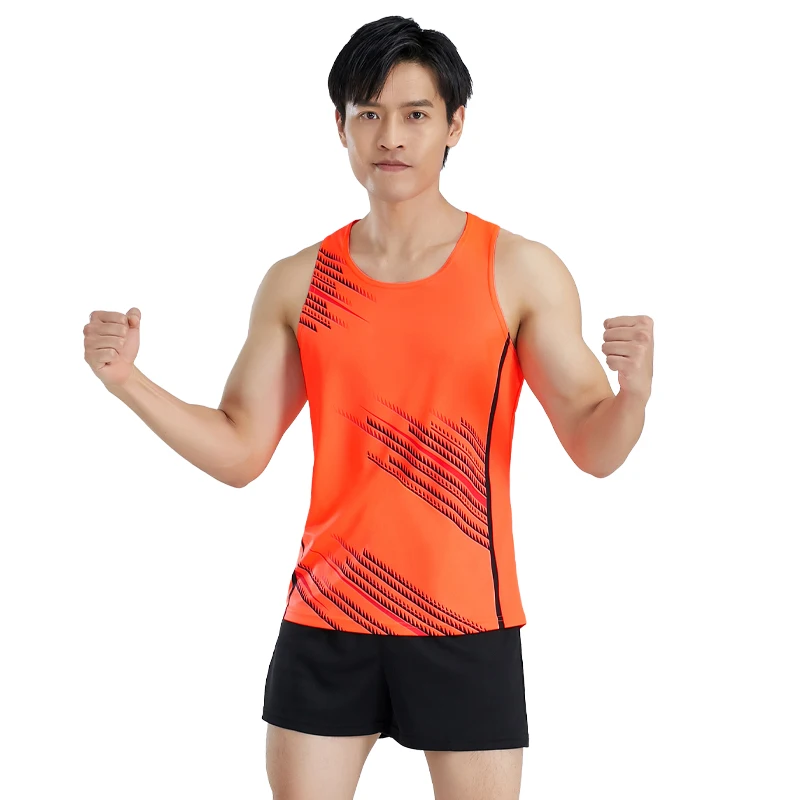 Men Running Outdoor Tracksuits Track And Field Suits Breathable Marathon Sportswear Tank Top Vest And Shorts Team Training Set