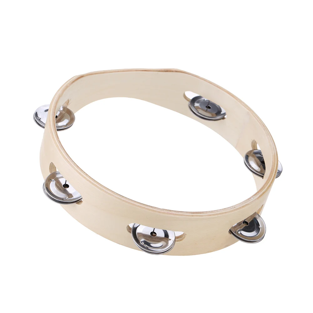 8" Hand Held Wood Headless Tambourine Bell with Metal Single Row Jingles&Wood Quality Musical Percussion for Party Dancing Games view 6
