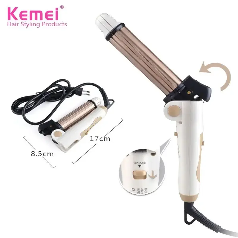 Kemei-Modelador de cabelo elétrico, Waver e alisador de cabelo, Cabelo Curling Iron, Modelador de cabelo, Hotcomb, KM-8851, 3in 1