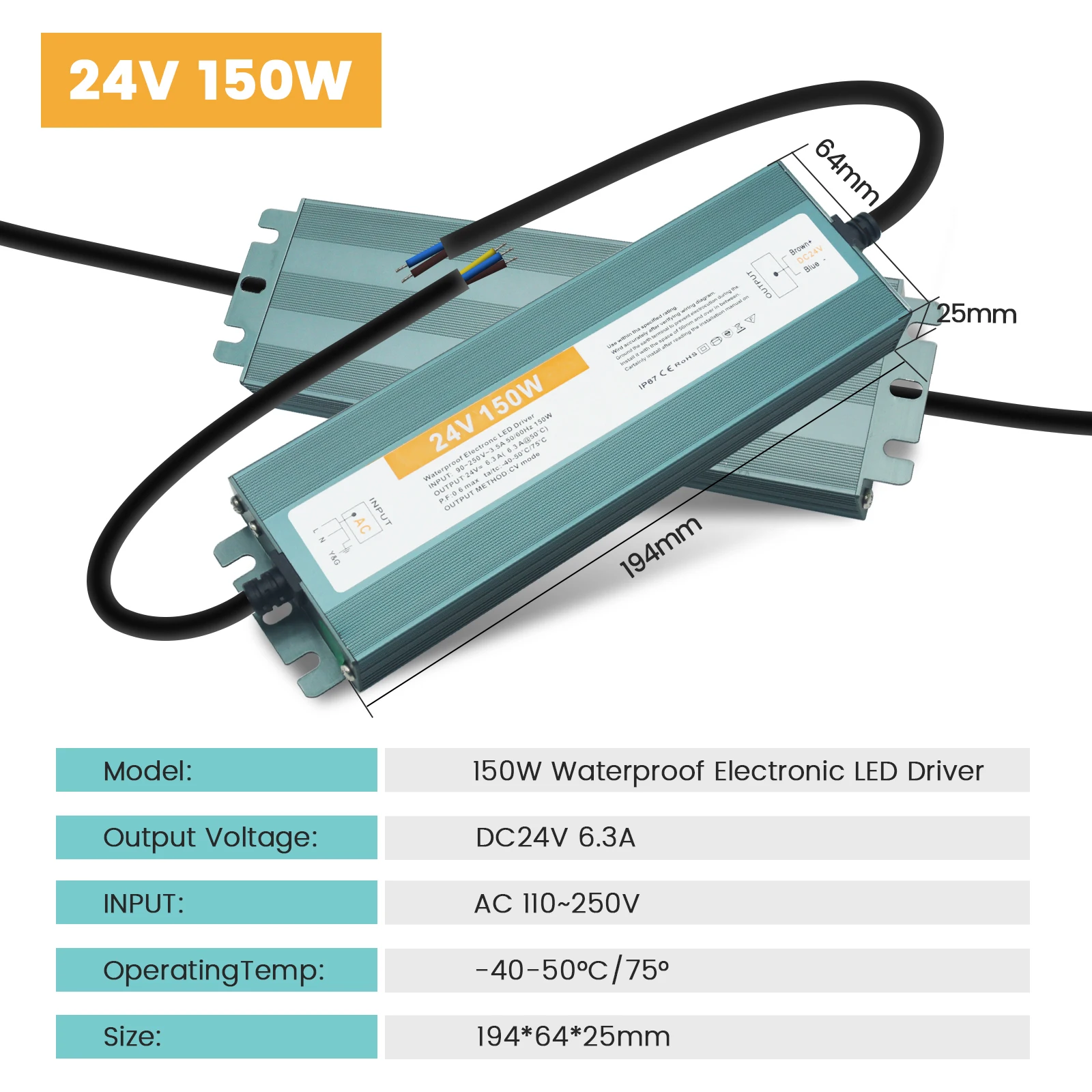 IP67 Wasserdichter LED-Netzteiltreiber AC 110 V 240 V auf DC 12 V 24 V 36 W 60 W 80 W 100 W 300 W 400 W 500 W 600 W Transformator-Adapter