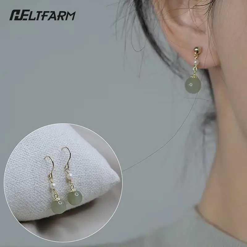 Hetian Jade Earrings New Chinese Style Jade Earrings For Women Exquisite Imitation Jade Chalcedony Ear Pendants 1Pair