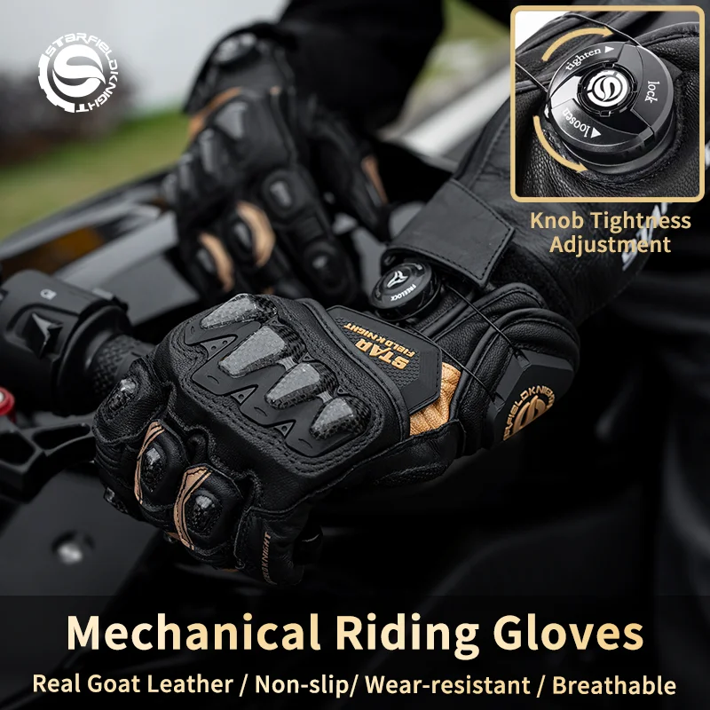 SFK Black-gold Motorcycle Gloves Racing Genuine Leather Knob Tightening Wear Resistant Shock-absorbing Fingertip Touch Design
