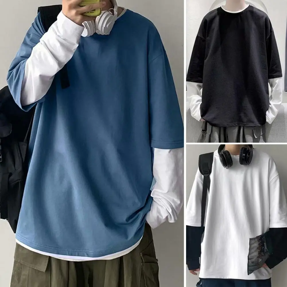 Chic Autumn Top Long Sleeves Oversized Hip Hop Comfortable Autumn Top  Loose Men T-shirt for Daily Wear