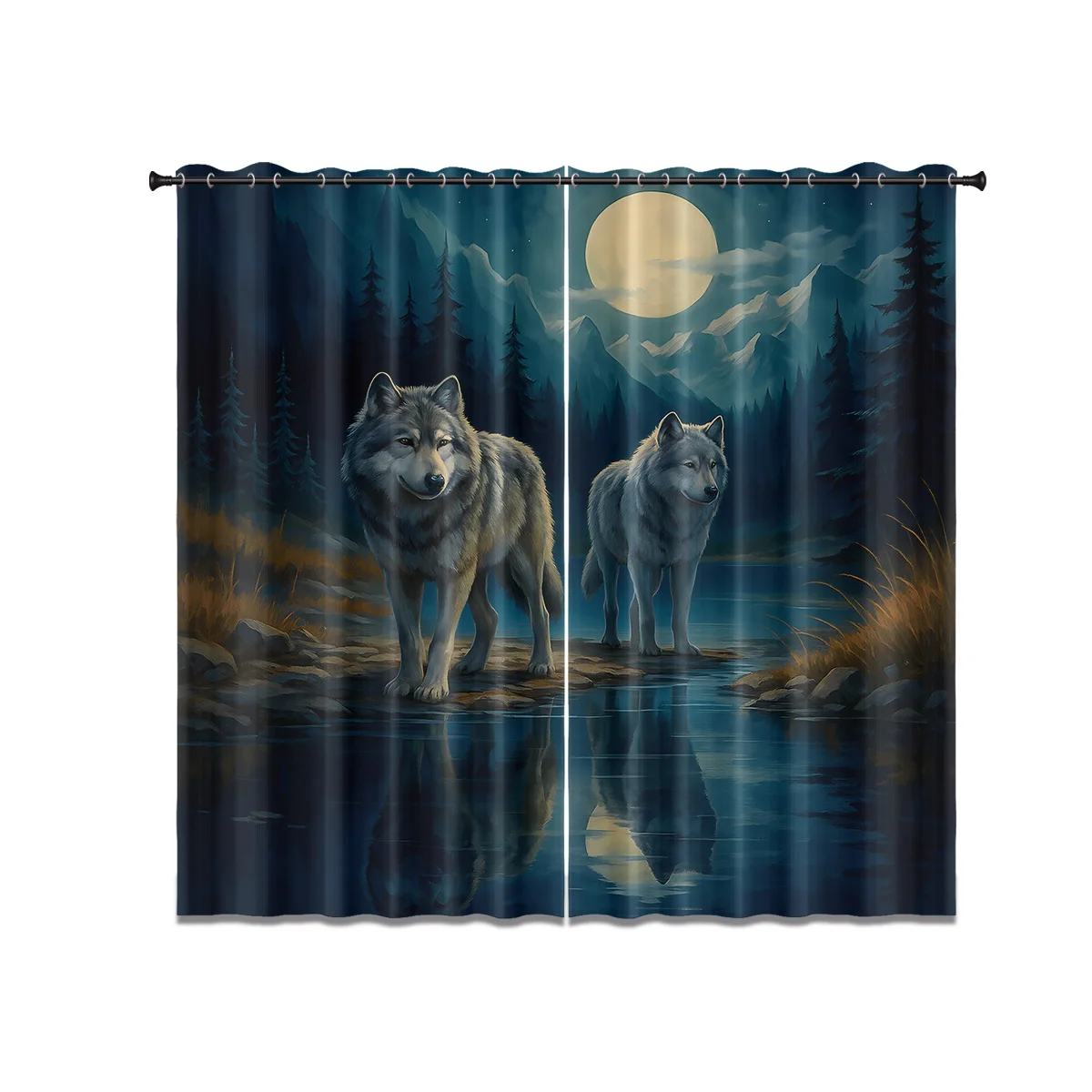 

2pcs Wolf pattern printed curtains, suitable for living room, bedroom, stylish home decor for apartments and room accessories