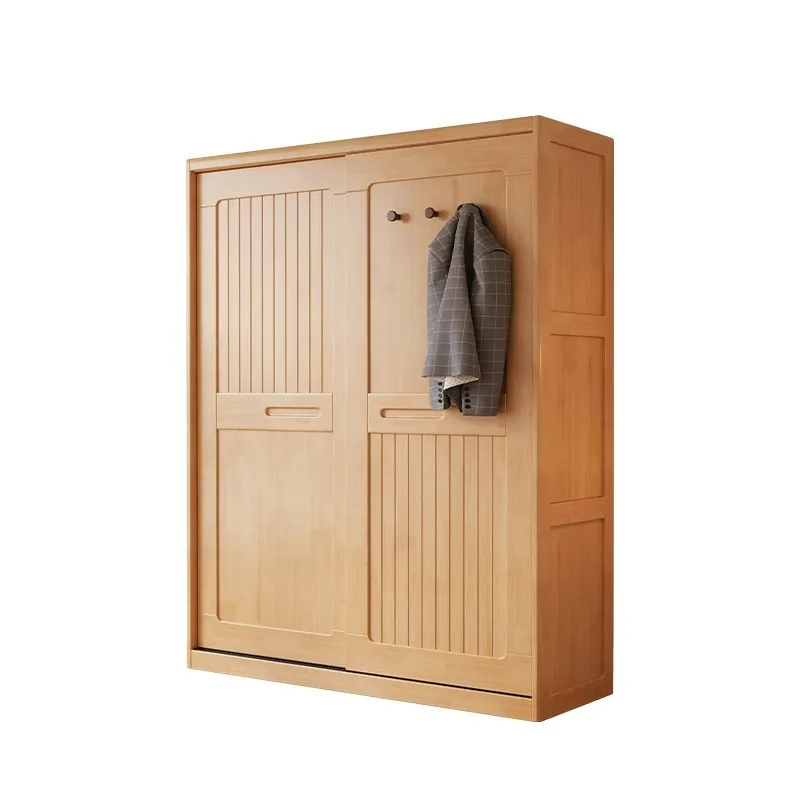 

#Solid Wood Wardrobe with Sliding Doors,large-capacity Storage Clothing Closet,Nordic Floor-standing Wardrobe for Home Use