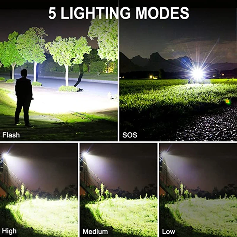 Linterna LED recargable, linterna superbrillante con lúmenes altos para emergencias de Camping