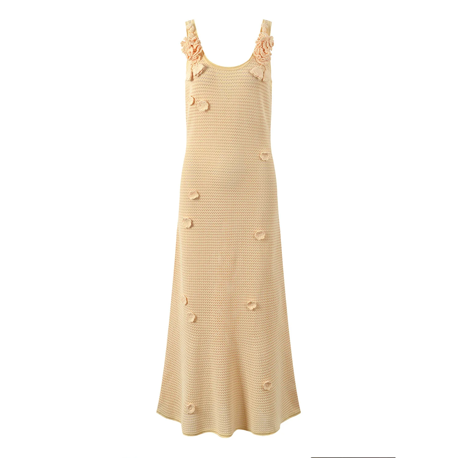 

Summer 2025 New Sle Vaion Long Dr Countryside 3D Flower Strap Vest Fi Tail Hook Knitted Dr Commute Waist a