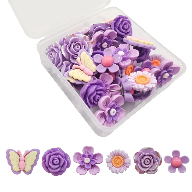 30pcs Flower Push Pins Multiple Use Decorative Thumb Tacks Flower Pushpin for Organizing & Styling Your Work Space