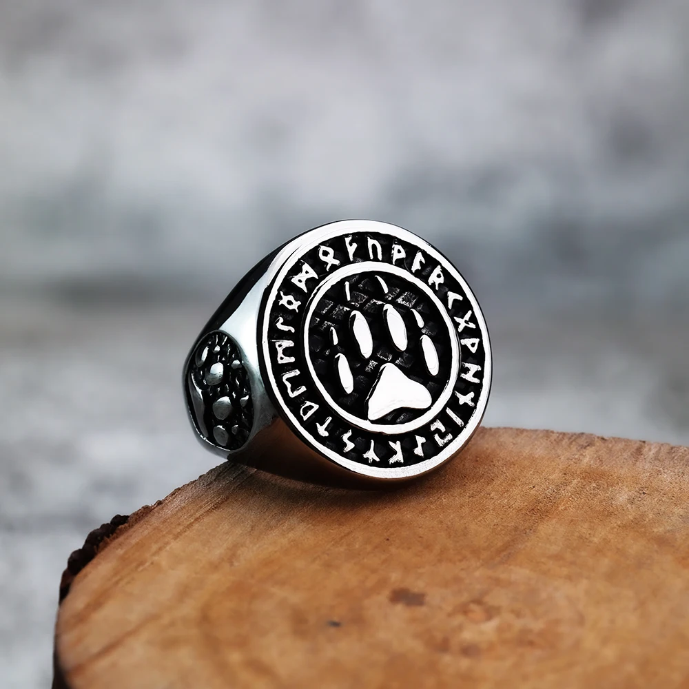 Vintage Nordic Viking Rune Beer Klauw Titanium Stalen Ring Hiphop Punk Ring Dier Roestvrijstalen Ring