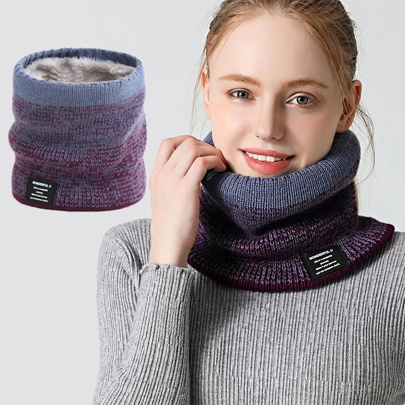 Autumn Winter Women Knit Warm Cold Thickening Fleecing Scarf Gradation Kids Fashion Neckerchief Ring Neck Cover Kpop Decoration