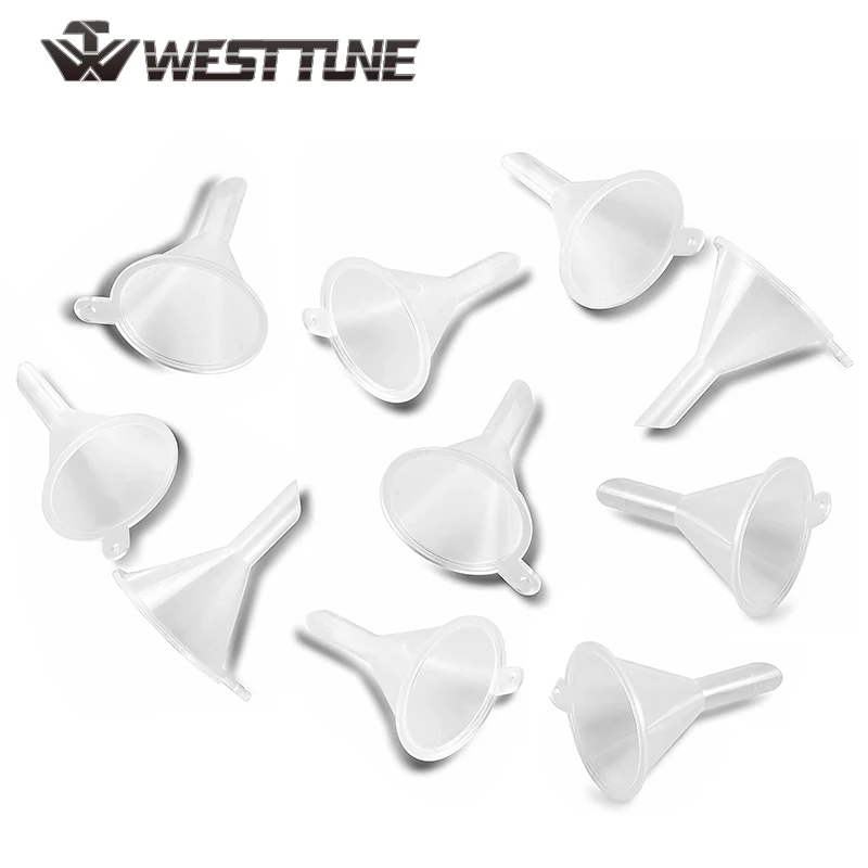 

WESTTUNE 10 шт. мини-воронки, маленькие прозрачные пластиковые воронки, крошечная воронка для лабораторных бутылок, эфирное масло, песок, искусство, парфюмерный порошок для специй