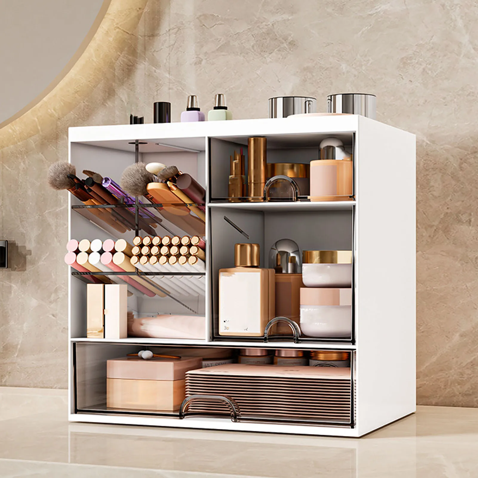 Multifunctional Plastic Skincare Organizer with Drawers