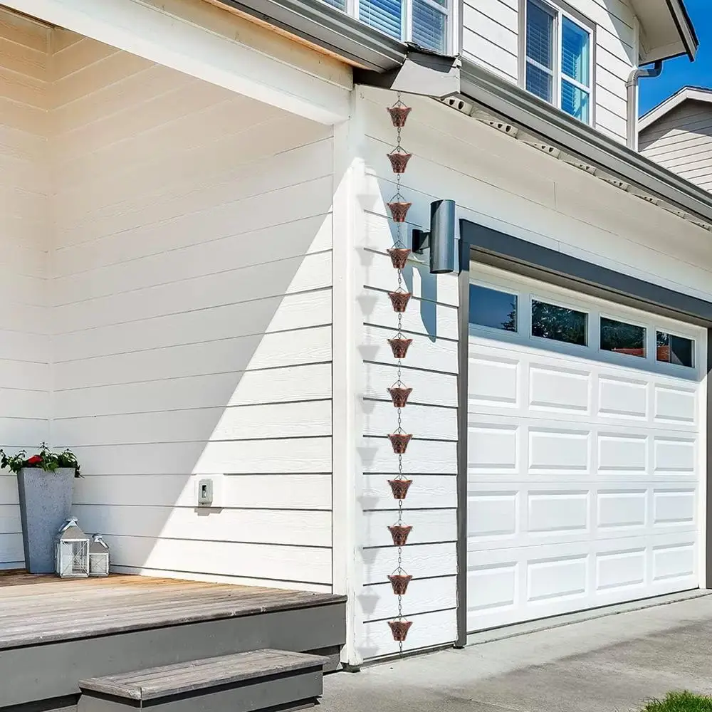 

Checkered Cup Shape Rain Chain High Quality Material 2.8M Use Metal Flower Decorative Needs Detachable Shape Housin Y0T3