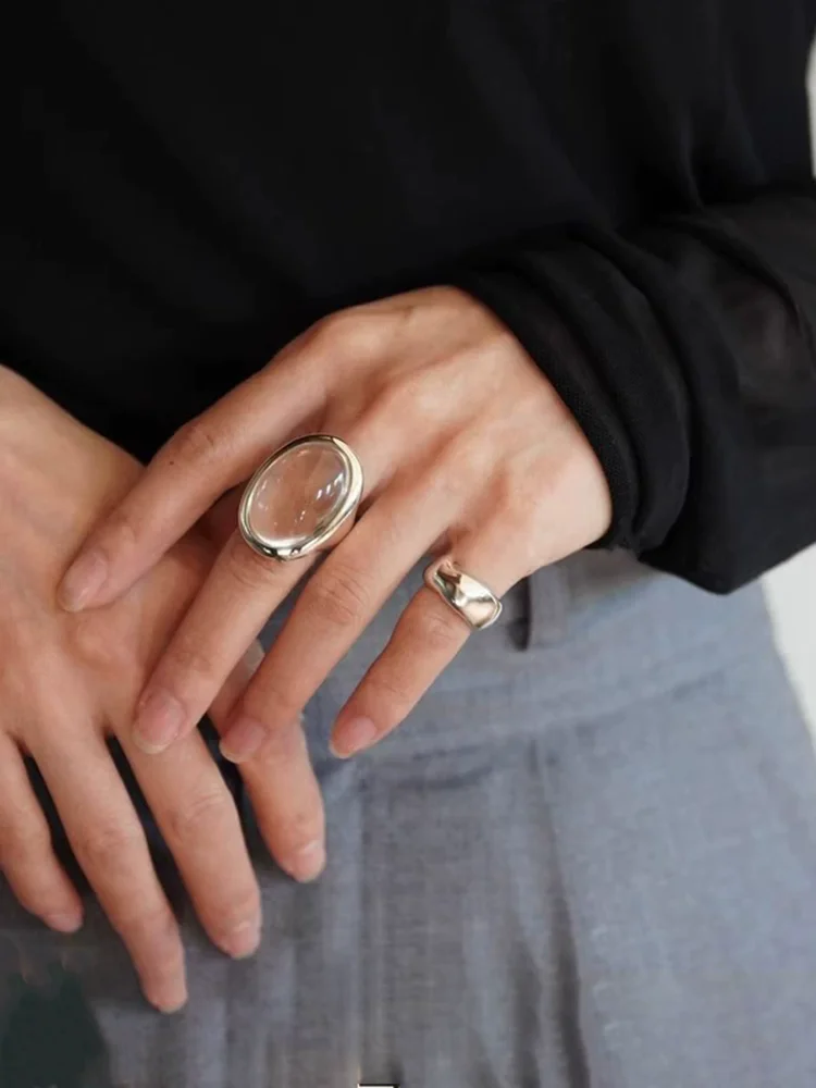 French Vintage Oval Clear Waterdrop Finger Rings For Women Girl Fashion New Jewelry Accessories Gift Party Music Festival - view 6