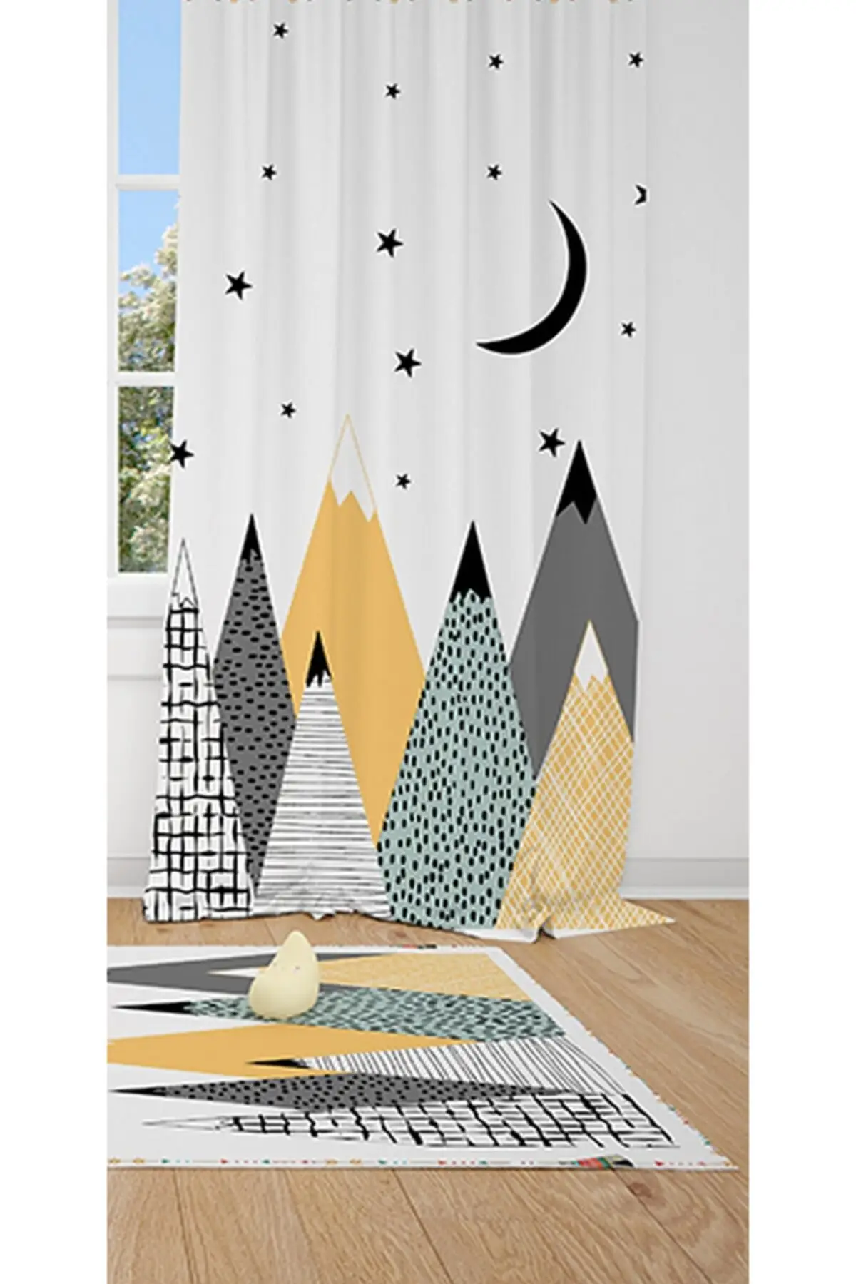 1 wing İskandinav Mountains Moon Star Child Baby Room Curtain Backdrop Curtain SINGLE WING 70 X260