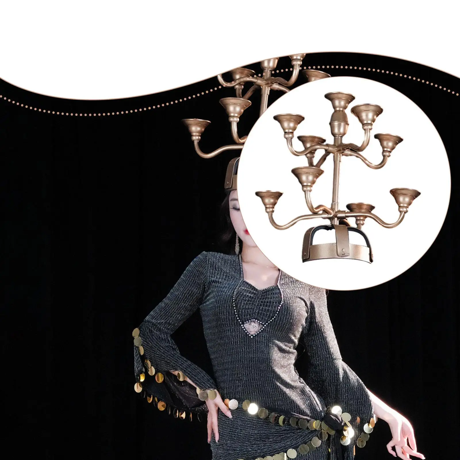 キャンドルホルダー付きベリーダンスヘッドピース シミュレーションキャンドル9本付き パフォーマンスヘッドドレス クラウン ダンサー用 フェスティバル ステージショー用