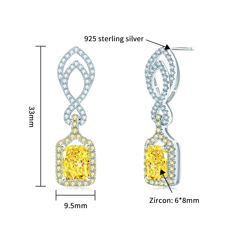 Women 925 Sterling Silver Infinity Symbol Shape Exquisite Earrings 6*8mm Yellow Zircon Pendant Earring Fashion Anniversary Gift