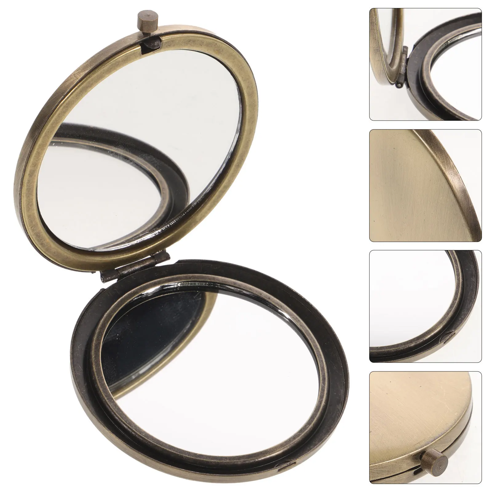 Retro opvouwbare make-upspiegel draagbaar houten metaal rond voor vrouwen compact lichtgewicht elegant ontwerp heldere reflectie reizen