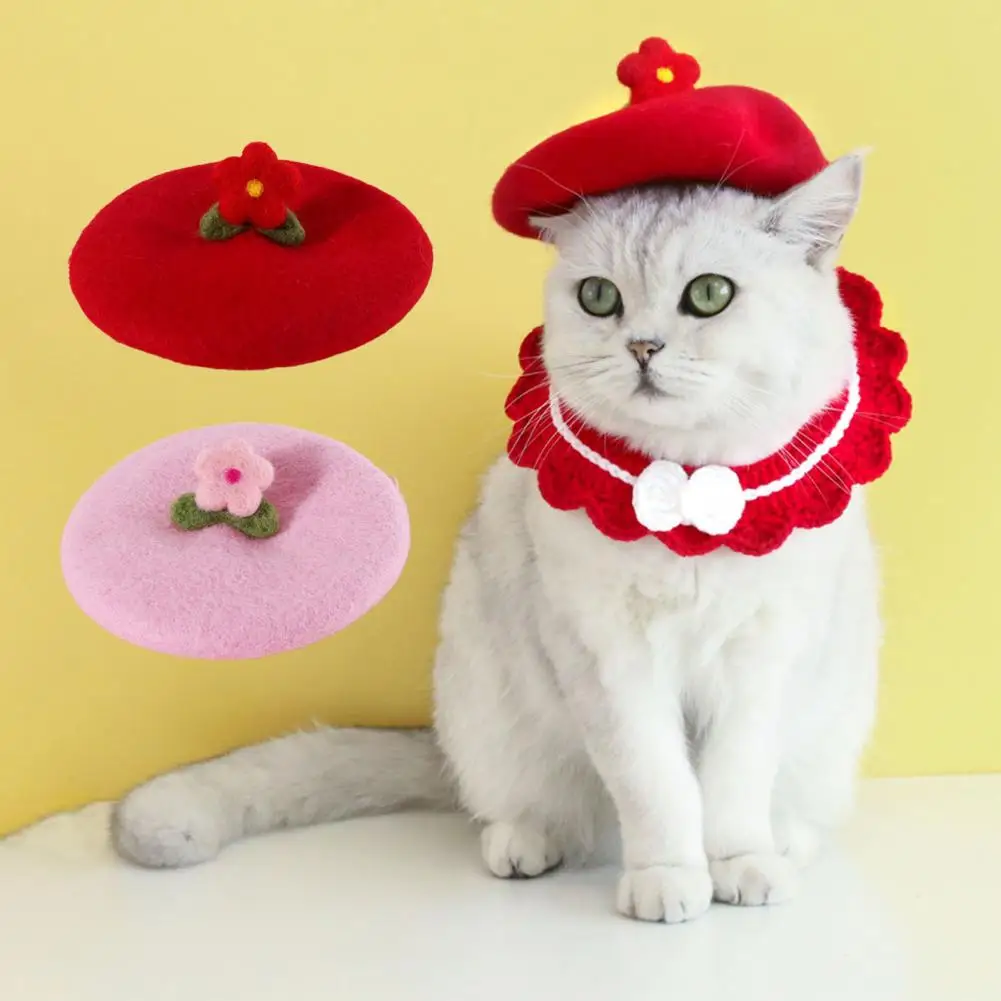 

Pet Headgear Beret,Lovely Elegant Soft Adorable Dress Up,Wool,Cute Flower Decoration Dog Cat Caps Beret,for New Year