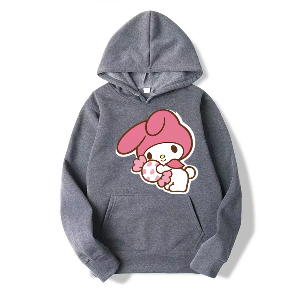 My melody dan Kuromi kartun Anime wanita Pullover Atasan musim semi musim gugur Sweatshirt ukuran besar pria 2024 baju Hoodie pasangan baru