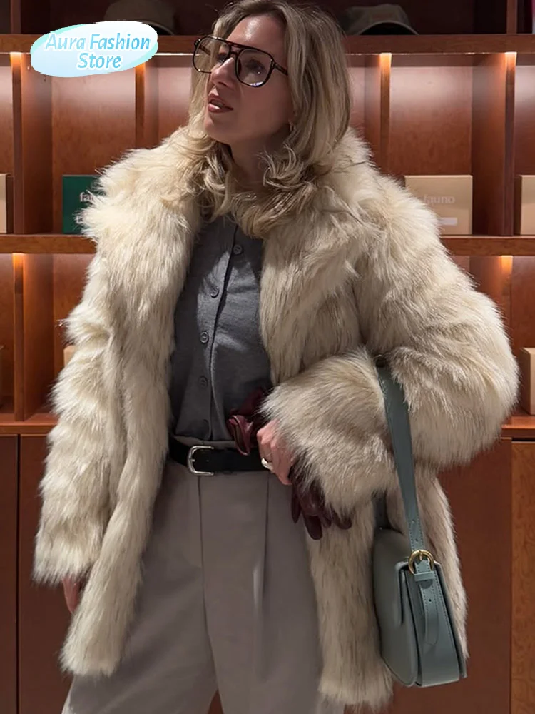 

Женское роскошное пушистое пальто, модное короткое свободное пальто с лацканами и длинными рукавами, зимняя женская утепленная уличная верхняя одежда