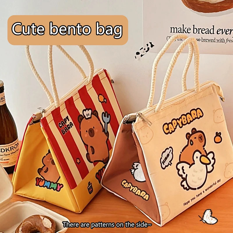 Kawaii การ์ตูน Capybara กล่องอาหารกลางวันกระเป๋าฉนวน Tote กระเป๋า Bento ถุงอาหารกลางวันสําหรับหญิงสาวแบบพกพา Thermos กระเป๋าของขวัญ