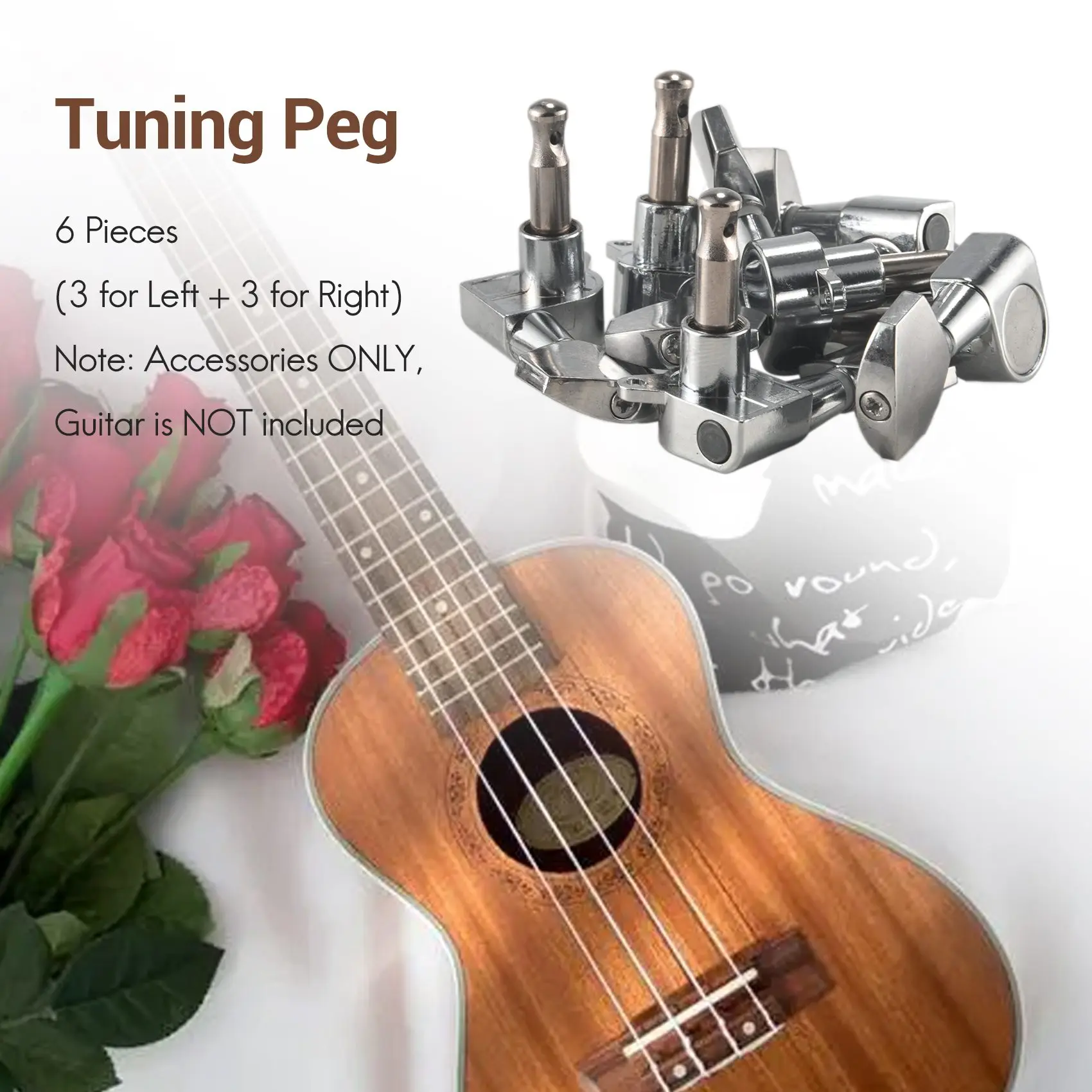 Silver Acoustic Guitar Machine Heads Knobs, String Tuning Peg, Tuner, 3 para esquerda e 3 direita, 6 PCs