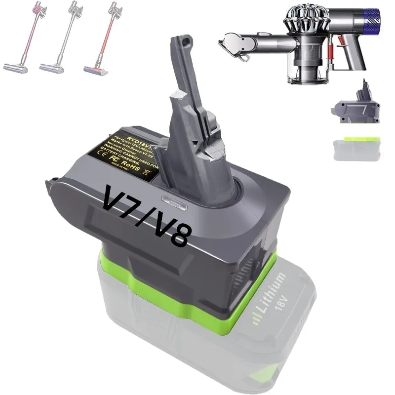 

RYO18V7V8 Adapter for Ryobi 18V Battery Convert To for Dyson V7 V8 Animal Absolute Stick Handheld Vacuum Cleaners (No Battery)