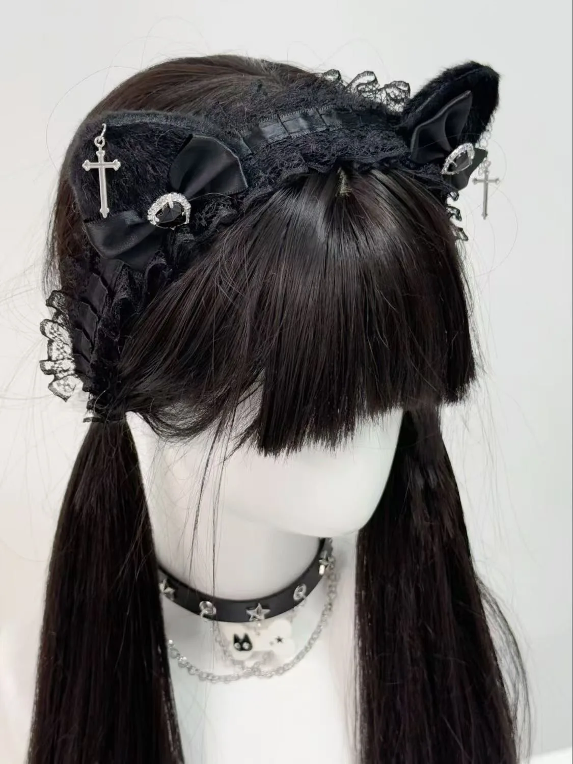 Lolita Kawaii แม่บ้าน Hairband ผู้หญิง Landmine ผม Band แมวหูลูกไม้ Bowknot Headband คอสเพลย์ปาร์ตี้อุปกรณ์เสริมผม
