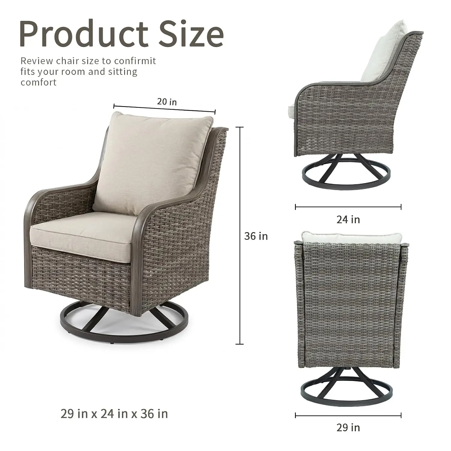 #Swivel Wicker Patio Chair with 360° Rotation & Water-Resistant Cushion for Outdoor Porch Deck, Customized
