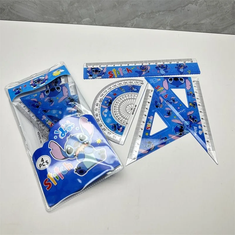 1 Pack Disney Stitch Anime Ruler Set Student Study Stationery Ruler Triangle Protractor Set School Supplies Kid Toy Christmars G