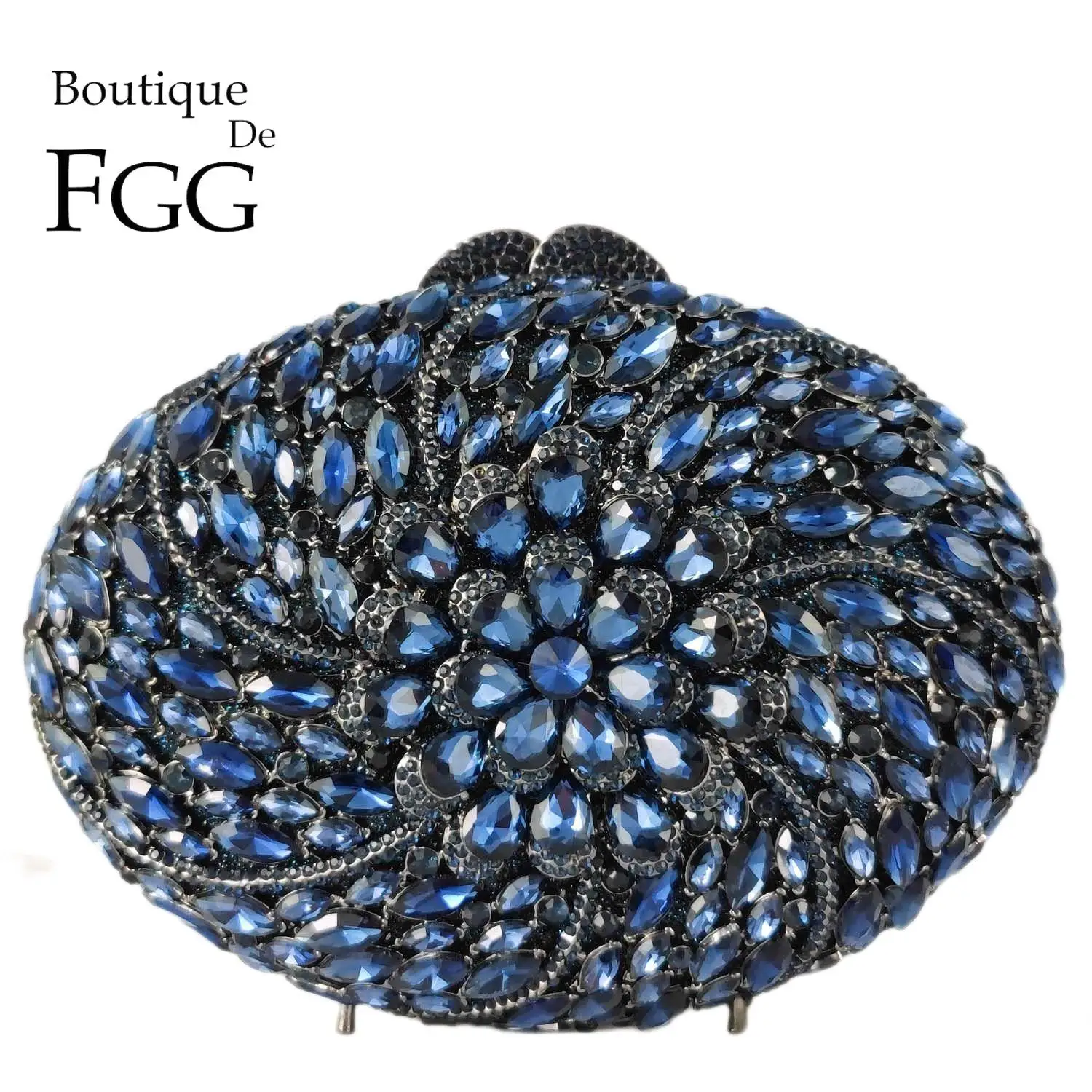 

Boutique De FGG (in stock) Women's Fashion Evening Handbags Navy Crystal Clutch Bags Bridal Wedding Prom Rhinestone Purses Bag