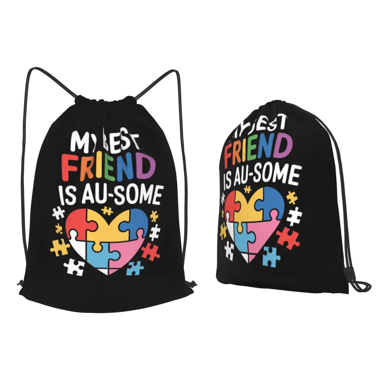 My Best Friend Is Au-some' Backpacks Casual Drawstring Bags Sports Bag Book Bags for Man Woman School