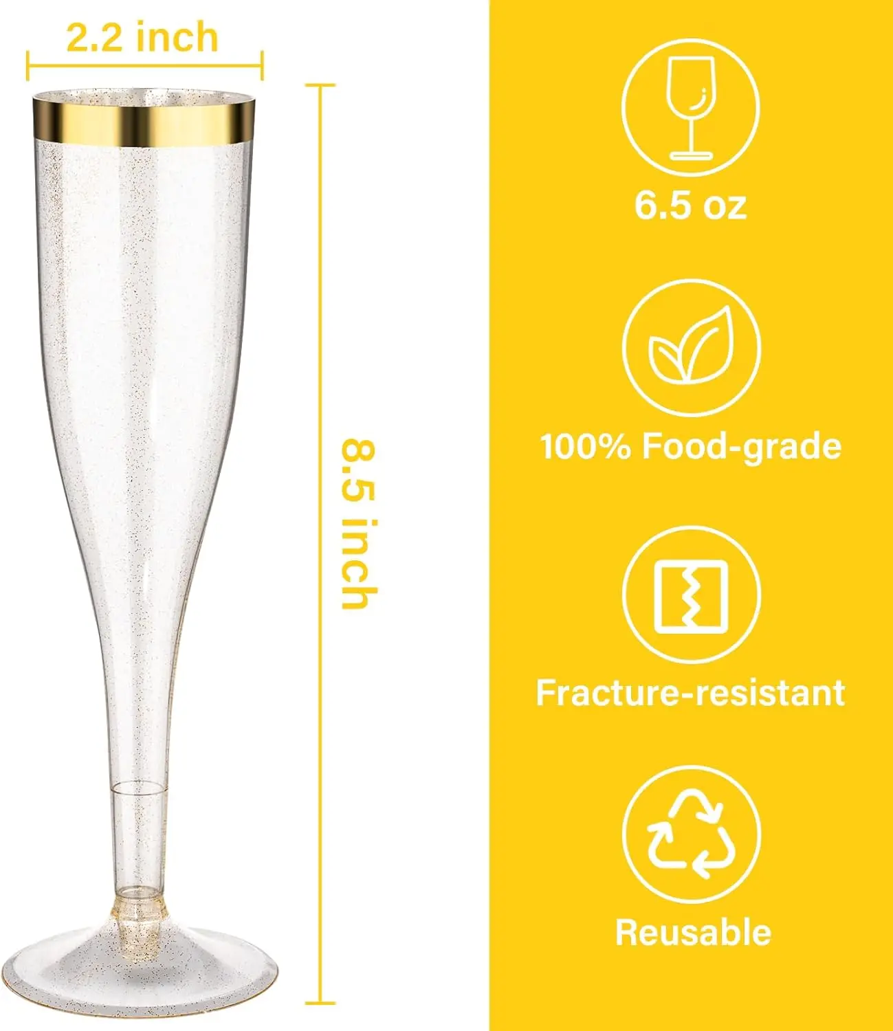 36 عبوة من مزامير الشمبانيا ذات الحافة الذهبية، نظارات تحميص للاستعمال مرة واحدة سعة 6.5 أونصة لحفلات الزفاف والحفلات وبار الميموزا #2